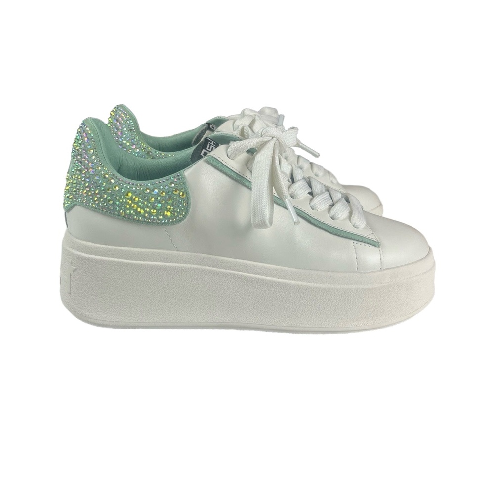 ASH Moby Strass Bis Platform Sneakers Size 39 White Green Rhinestone Chunky Glam